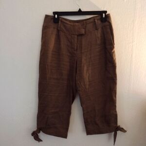 Zoe D Vintage Olive Green 100% Linen Capri Pant Size 4 New